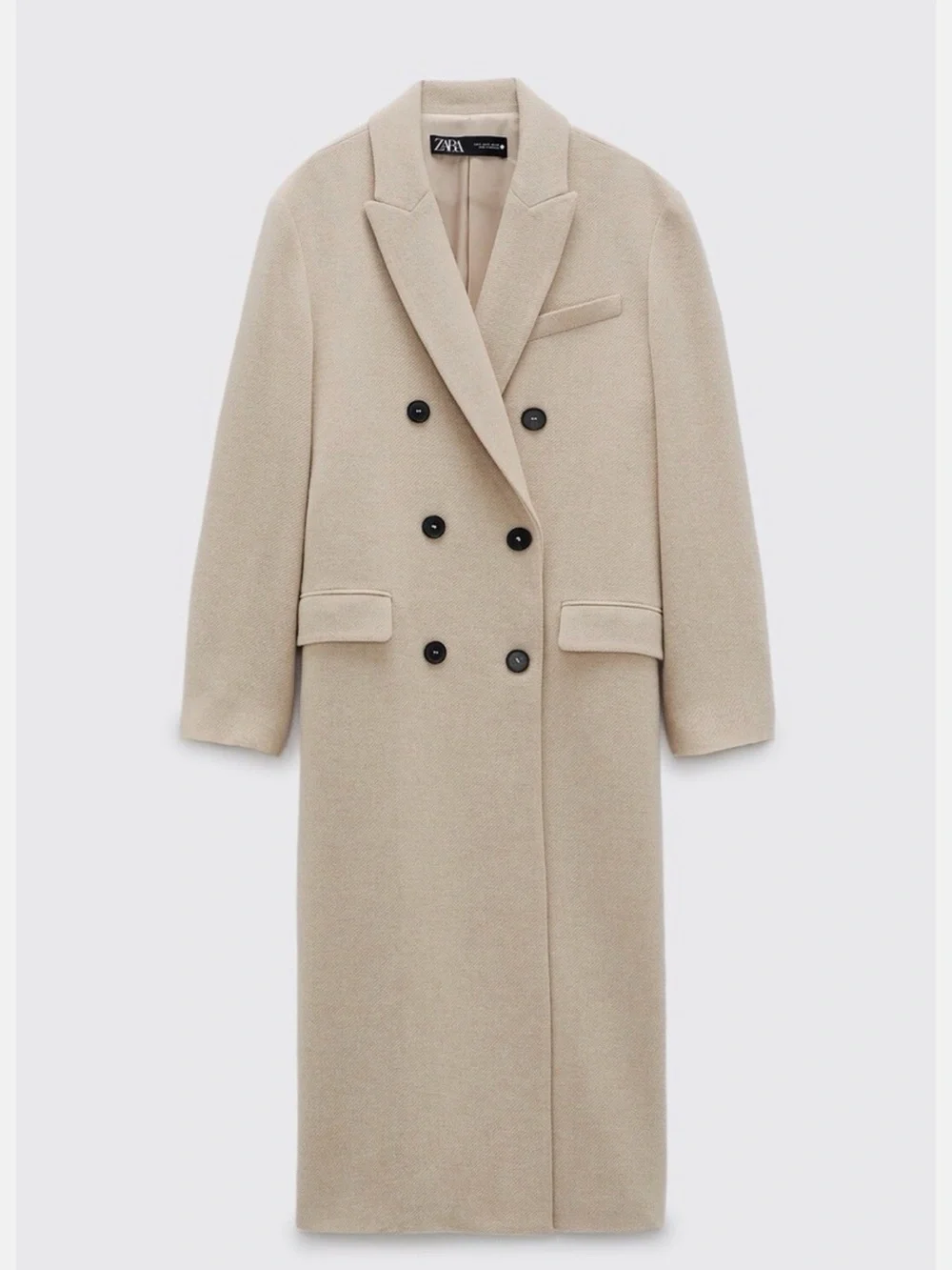 NWOT Zara wool double breasted wool blend coat sand